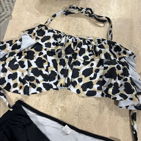 Womens Tankini Leopard Swimsuit Tummy Control Bathing Suit Modest M - Picture 3 of 4